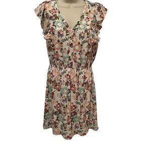 DR2 by Daniel Rainn Floral Dress Fit and Flare Ruffle Sleeveless Sz Small Lined